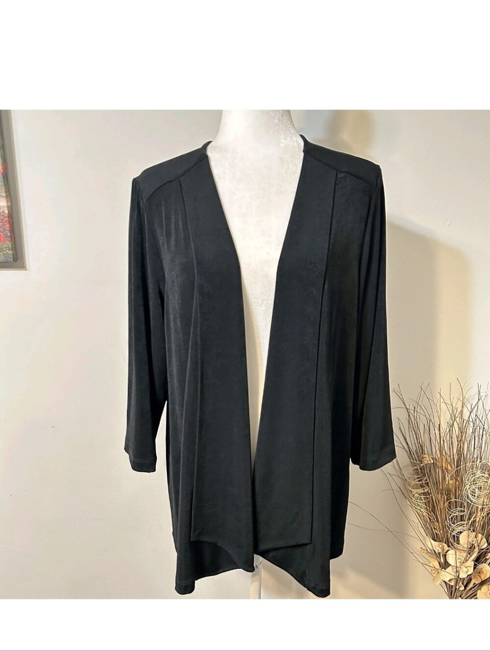 Chico's Travelers Black Open-Front Knit Cardigan EUC